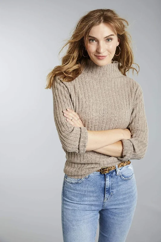 Womens Ribbed Mock Turtleneck Pure Cashmere Jumper