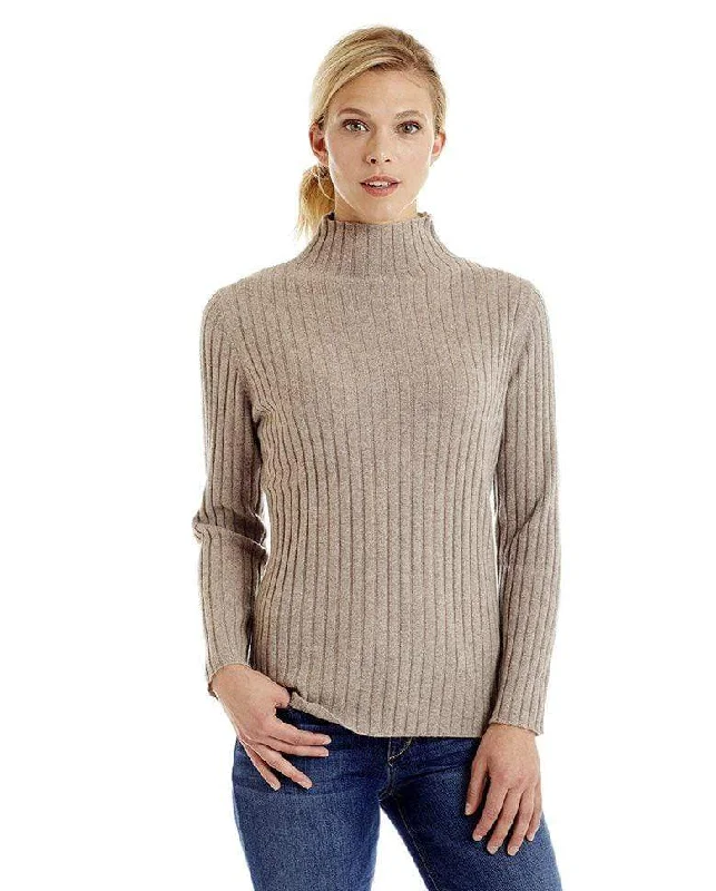 Womens Ribbed Mock Turtleneck Pure Cashmere Jumper