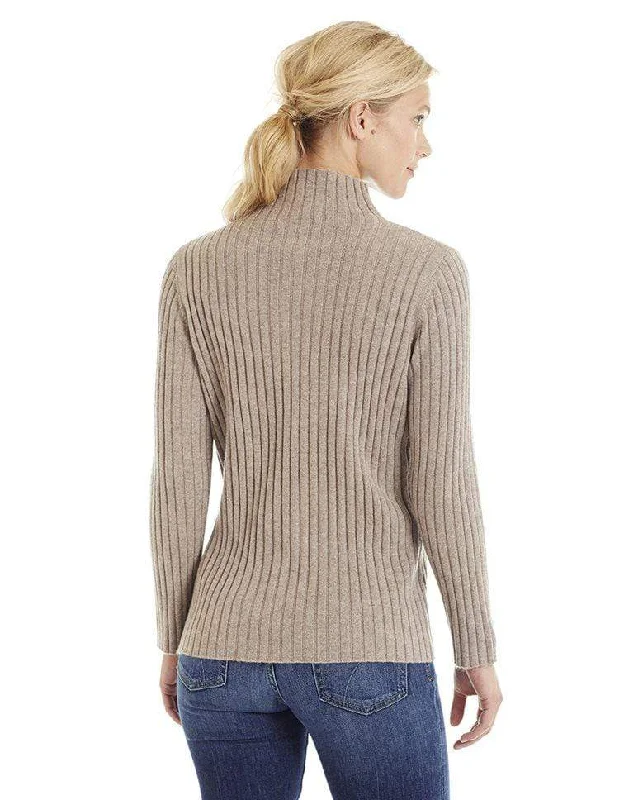 Womens Ribbed Mock Turtleneck Pure Cashmere Jumper