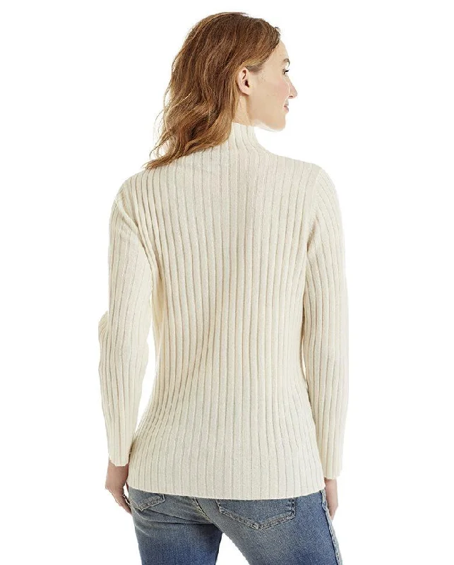 Womens Ribbed Mock Turtleneck Pure Cashmere Jumper