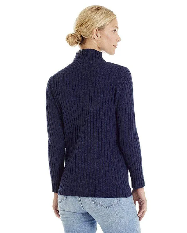 Womens Ribbed Mock Turtleneck Pure Cashmere Jumper