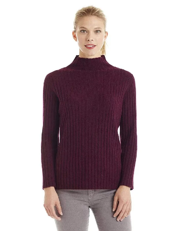 Womens Ribbed Mock Turtleneck Pure Cashmere Jumper