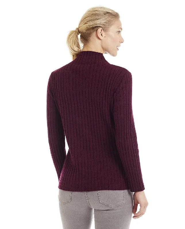 Womens Ribbed Mock Turtleneck Pure Cashmere Jumper