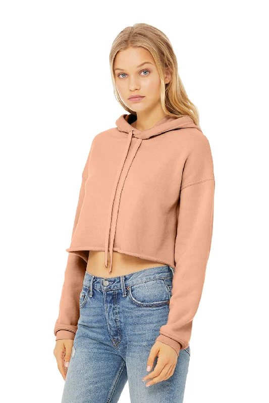 Bella + Canvas Womens Cropped Fleece Hooded Sweatshirt Hoodie - Peach