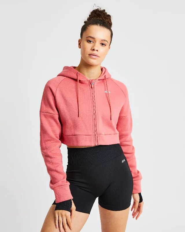 Beyond Crop Zip Hoodie - Brick Red