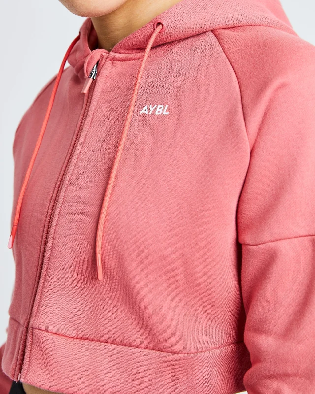 Beyond Crop Zip Hoodie - Brick Red