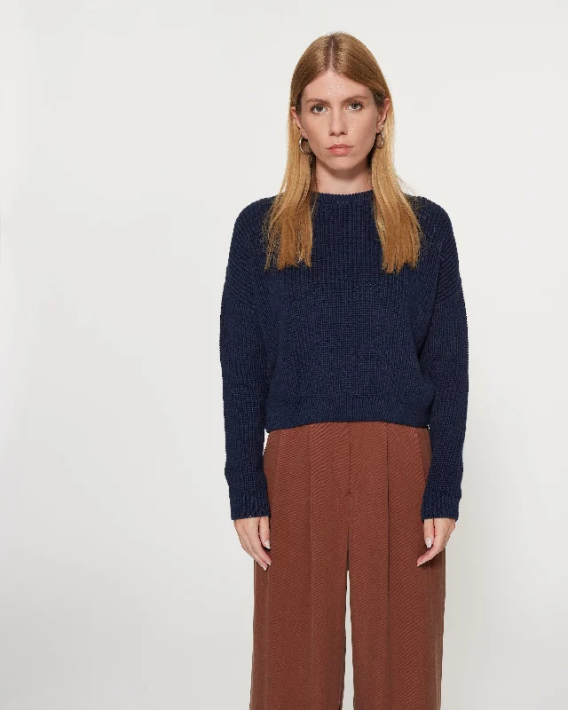 Bobbie Cropped Knitted Jumper Navy