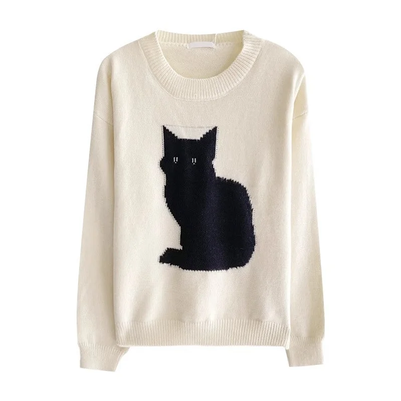 cartoon cat casual and fashionable round neck sweater    S4739