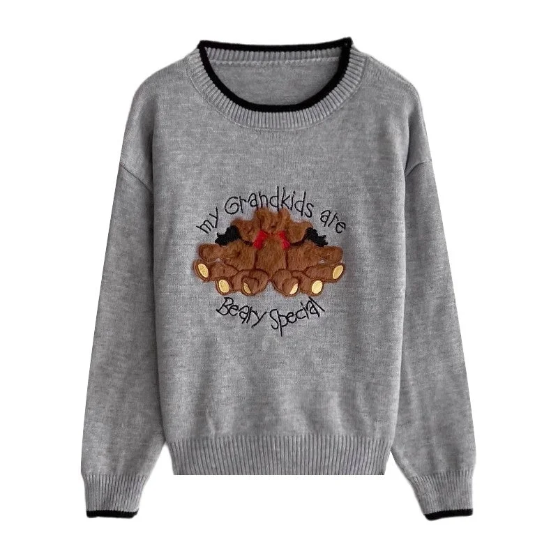 cartoon embroidered jacquard sweater fashion casual knitted top     S4756