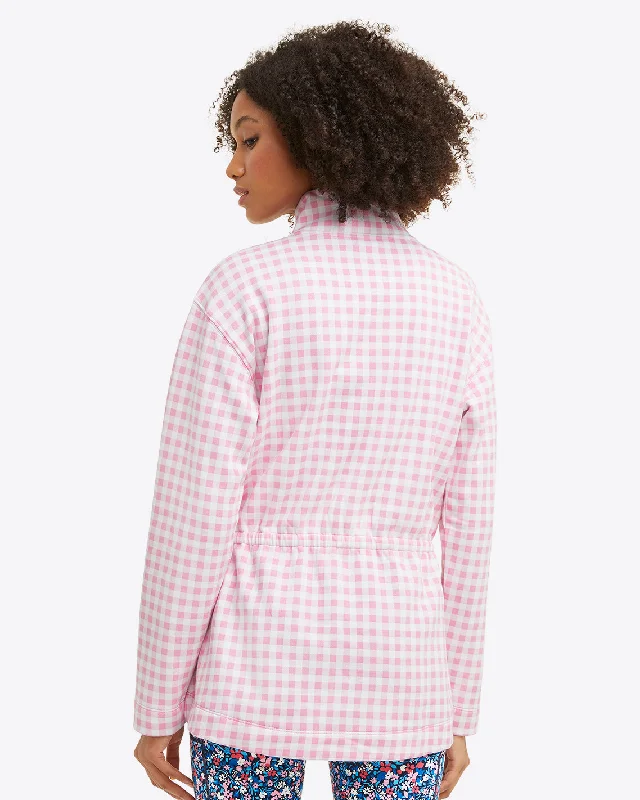 Cinch Waist Quarter-Zip in Pink Gingham