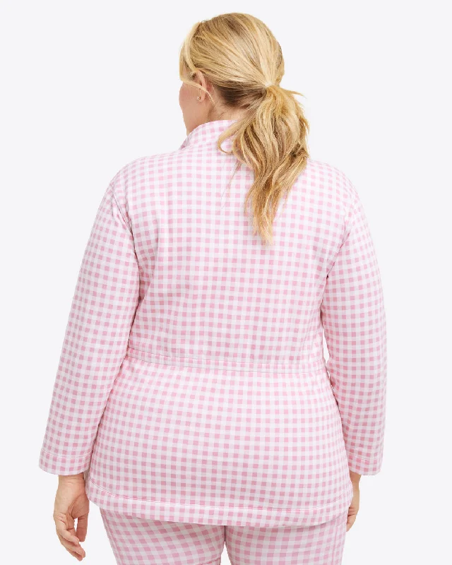 Cinch Waist Quarter-Zip in Pink Gingham