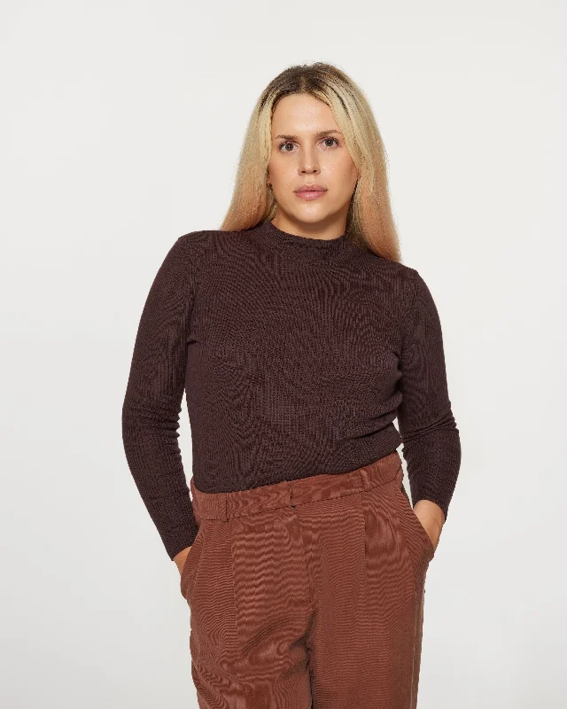 Mona Fine Knit Mock Neck Brown