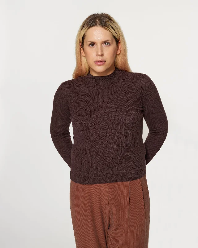 Mona Fine Knit Mock Neck Brown