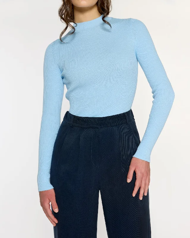 Mona Fine Knit Mock Neck Powder Blue