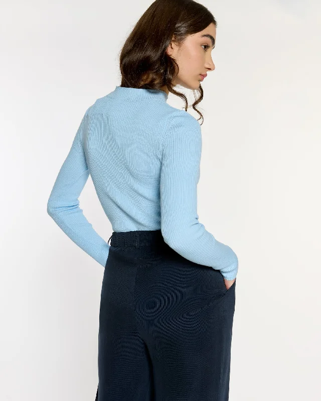 Mona Fine Knit Mock Neck Powder Blue