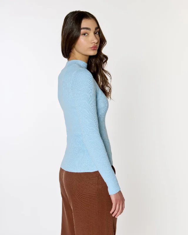 Mona Fine Knit Mock Neck Powder Blue