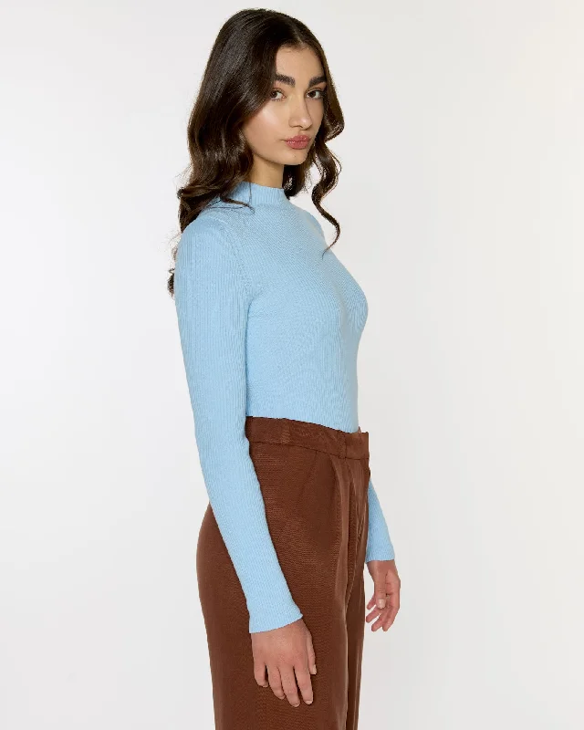 Mona Fine Knit Mock Neck Powder Blue