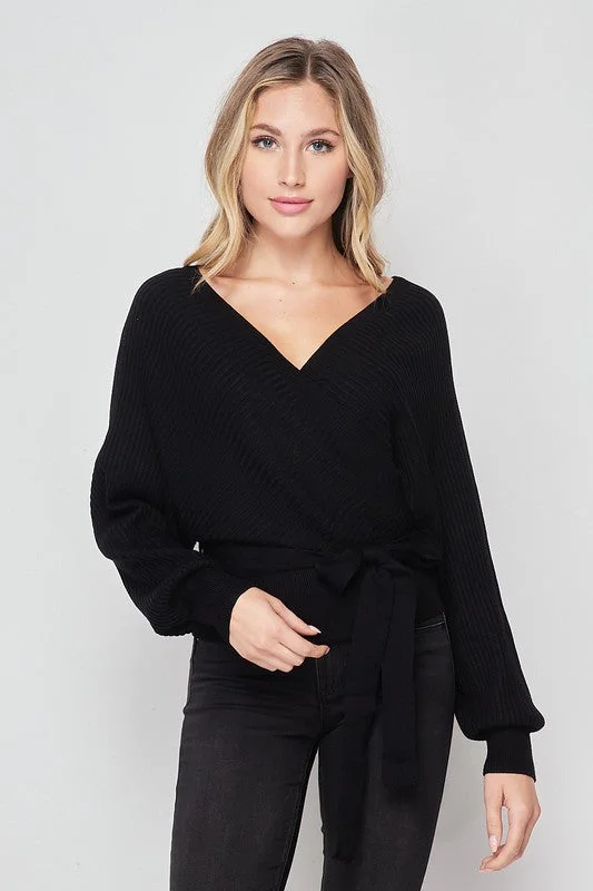 Monica, Tie front long sleeve wrap sweater