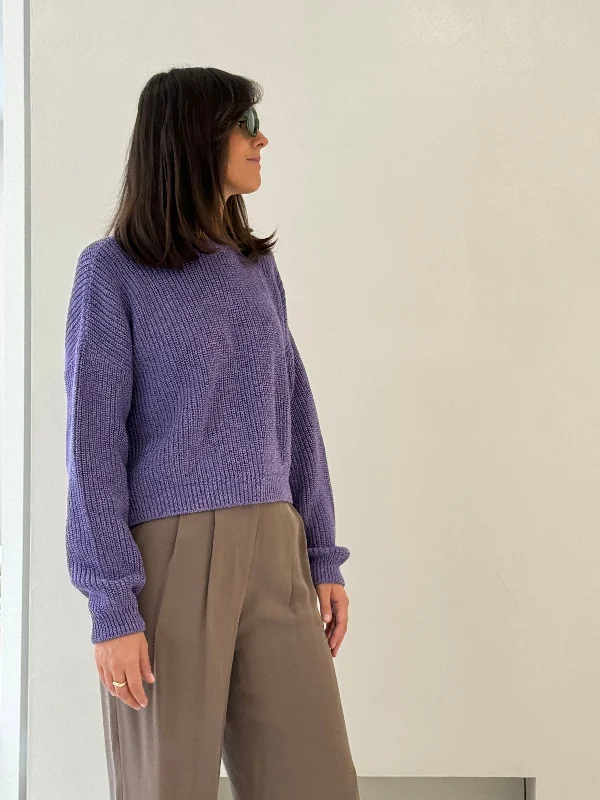 Mouline Cropped Knitted Jumper Multi Purple