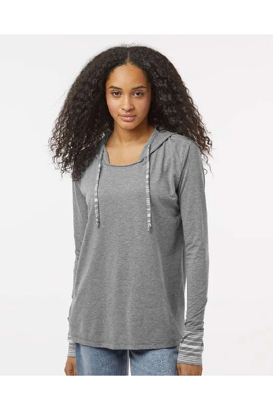 MV Sport Womens Heathered Jersey Hooded T-Shirt Hoodie - Graphite Grey - NEW