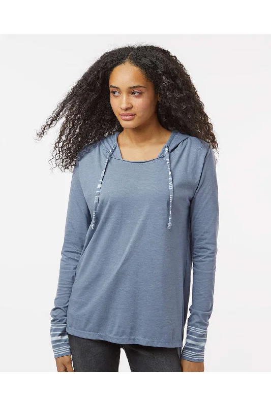 MV Sport Womens Heathered Jersey Hooded T-Shirt Hoodie - Stonewashed Blue - NEW