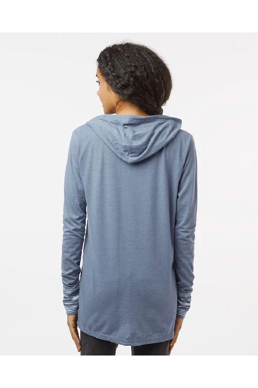 MV Sport Womens Heathered Jersey Hooded T-Shirt Hoodie - Stonewashed Blue - NEW