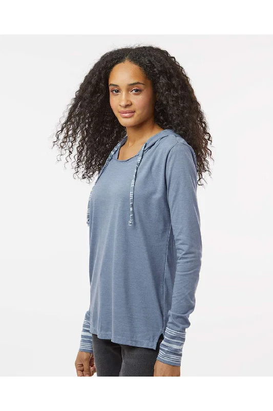 MV Sport Womens Heathered Jersey Hooded T-Shirt Hoodie - Stonewashed Blue - NEW