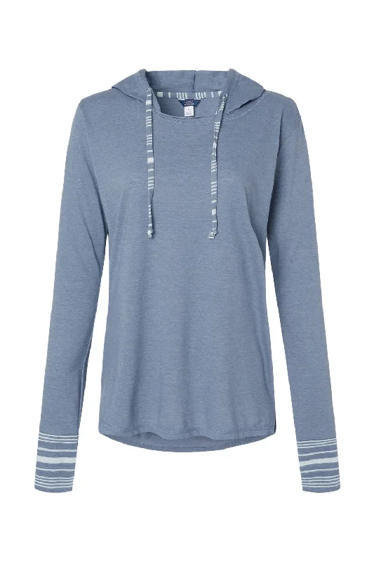 MV Sport Womens Heathered Jersey Hooded T-Shirt Hoodie - Stonewashed Blue - NEW