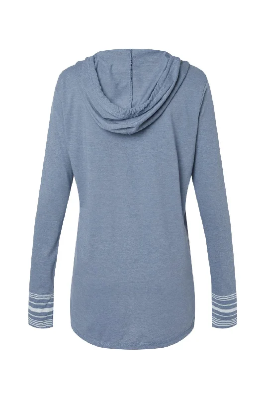 MV Sport Womens Heathered Jersey Hooded T-Shirt Hoodie - Stonewashed Blue - NEW