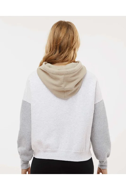 MV Sport Womens Sueded Fleece Colorblock Crop Hooded Sweatshirt Hoodie - Heather Grey - NEW