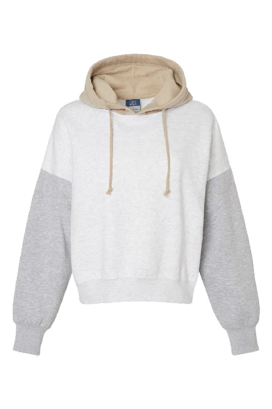 MV Sport Womens Sueded Fleece Colorblock Crop Hooded Sweatshirt Hoodie - Heather Grey - NEW