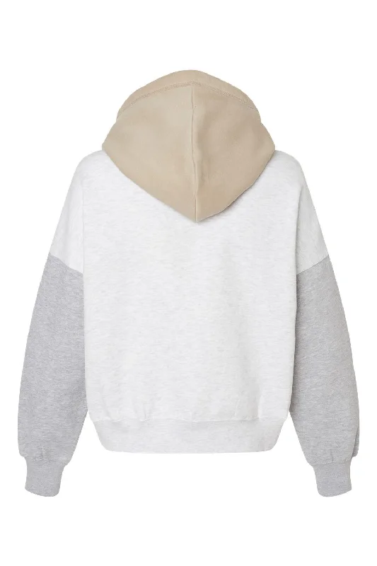 MV Sport Womens Sueded Fleece Colorblock Crop Hooded Sweatshirt Hoodie - Heather Grey - NEW