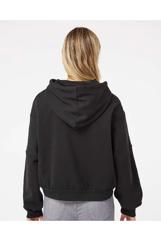 MV Sport Womens Sueded Fleece Crop Hooded Sweatshirt Hoodie - Black - NEW