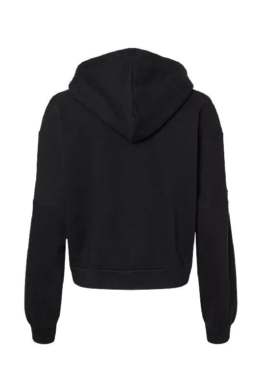 MV Sport Womens Sueded Fleece Crop Hooded Sweatshirt Hoodie - Black - NEW