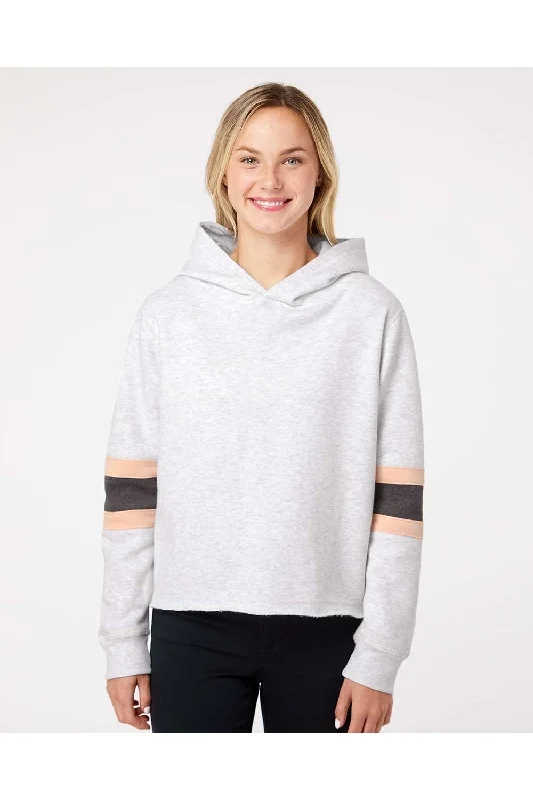 MV Sport Womens Sueded Fleece Thermal Lined Hooded Sweatshirt Hoodie - Ash Grey/Cameo Pink/Charcoal Grey - NEW