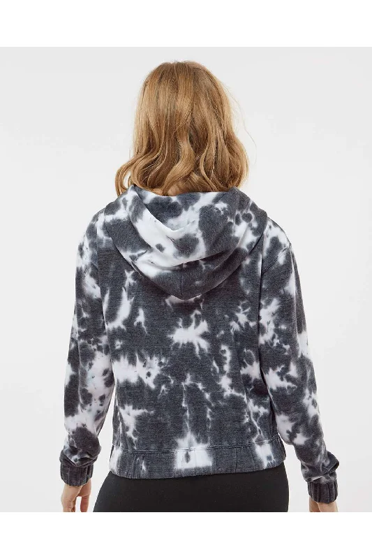 MV Sport Womens Sueded Fleece Tie-Dye Crop Hooded Sweatshirt Hoodie - Charcoal Grey - NEW