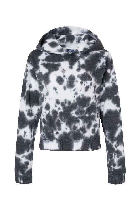 MV Sport Womens Sueded Fleece Tie-Dye Crop Hooded Sweatshirt Hoodie - Charcoal Grey - NEW