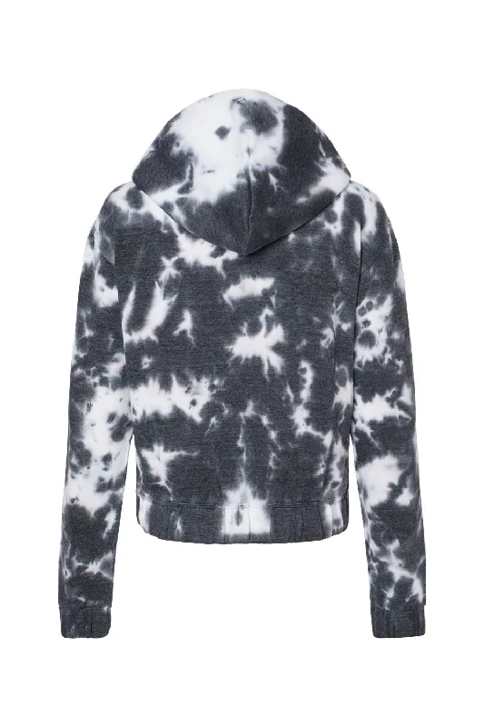 MV Sport Womens Sueded Fleece Tie-Dye Crop Hooded Sweatshirt Hoodie - Charcoal Grey - NEW