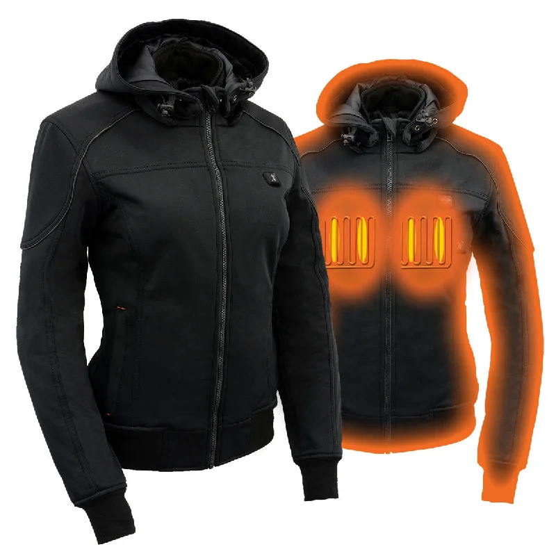 Nexgen Heat NXL2761SET Women’s Black 'Igniter' Heated Soft Shell Hooded Jacket (Rechargeable 10000mAh Battery Pack Included)