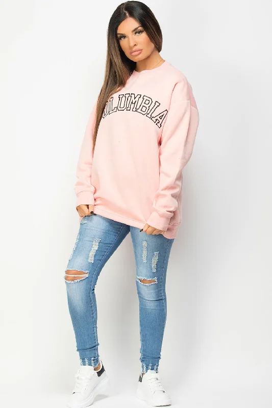 Oversized Sweatshirt With Columbia Embroidery Pink