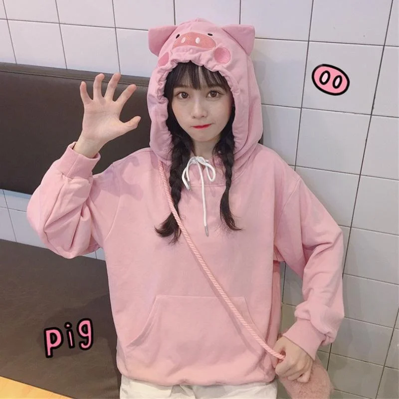 Piggy Loose Hoodies With Front Pocket