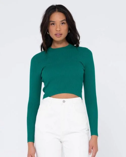 Rusty Charis Ribbed Crop Long Sleeve Knit Top