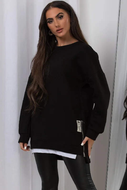 Sweatshirt With Side Zip Detail Black