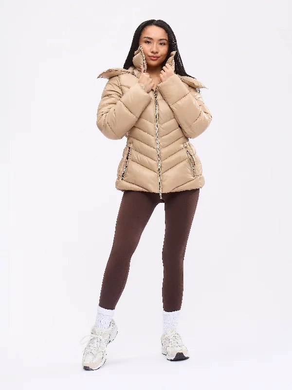 Waist Taper Puffer Jacket - Beige