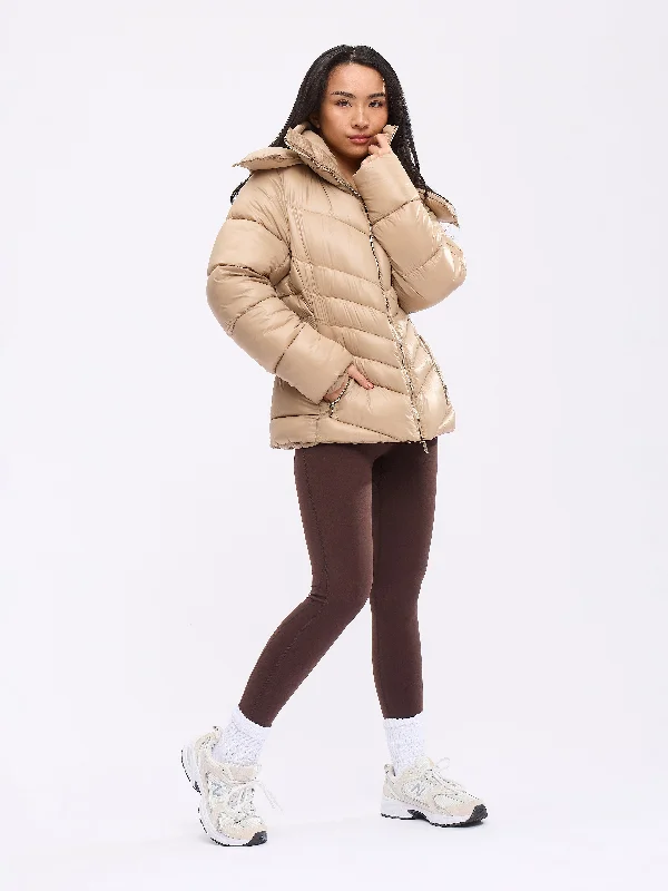 Waist Taper Puffer Jacket - Beige