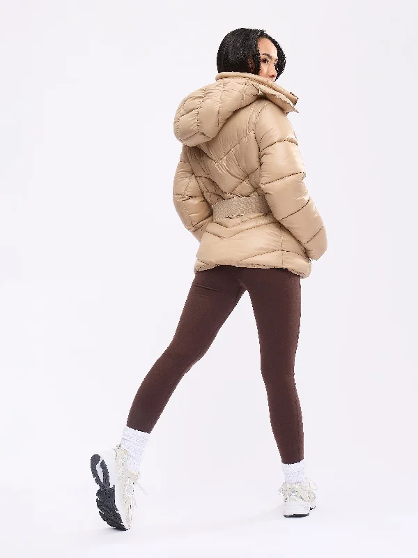 Waist Taper Puffer Jacket - Beige