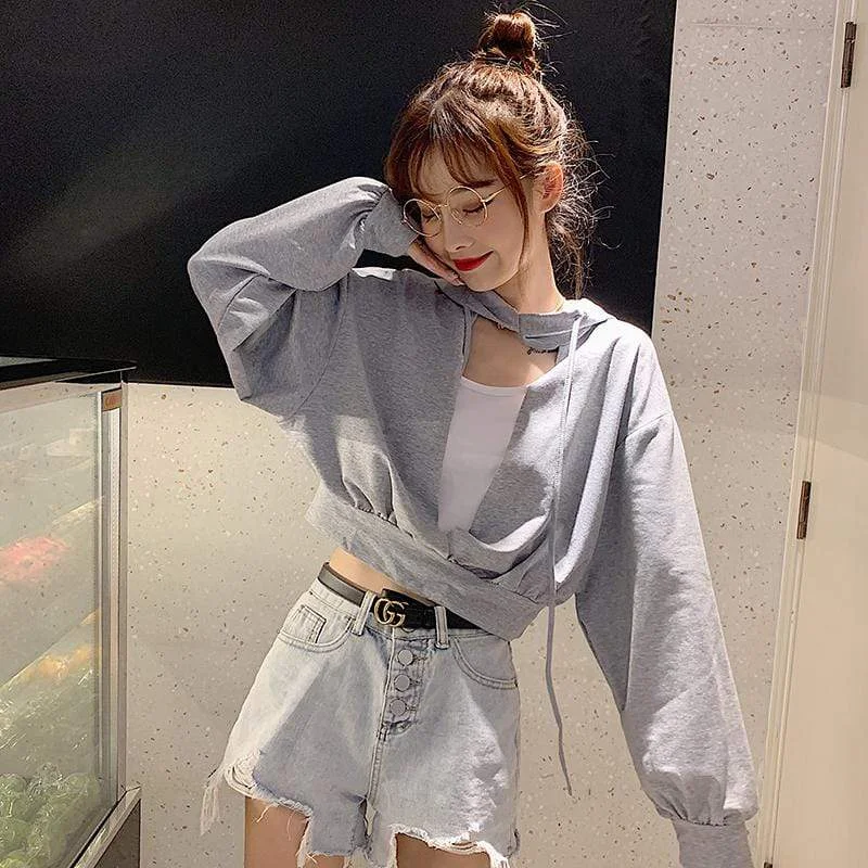 Women's Cute Cutout Loose Short Hoodies