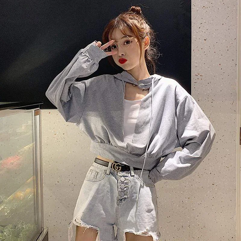 Women's Cute Cutout Loose Short Hoodies