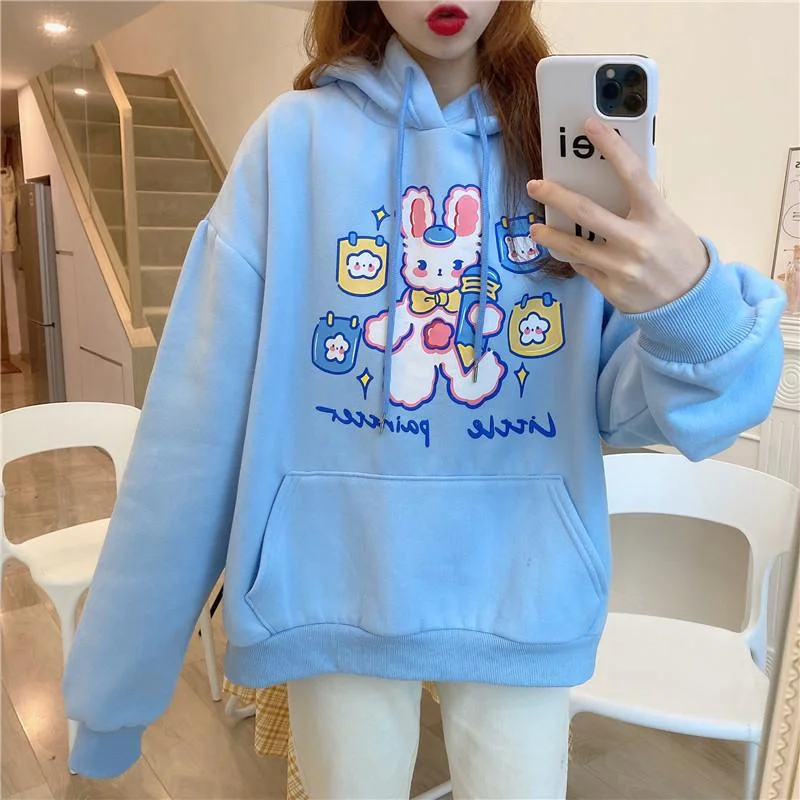 Women's Kawaii Bunny Bear Cloudy Hoodies With Rabbit Ear Hood