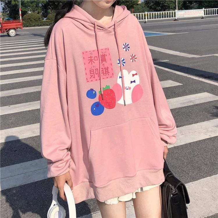 Women's Kawaii Rabbit Printed Loose Hoodies With Big Pocket